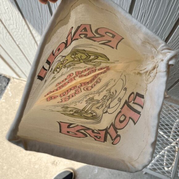 Vintage RAID! Bug Out to the Beach Canvas Drawstring Bag 80s Promo 18"x11" - Picture 7 of 11